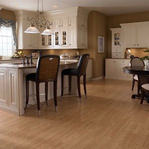 Kitchen with water resistant laminate flooring