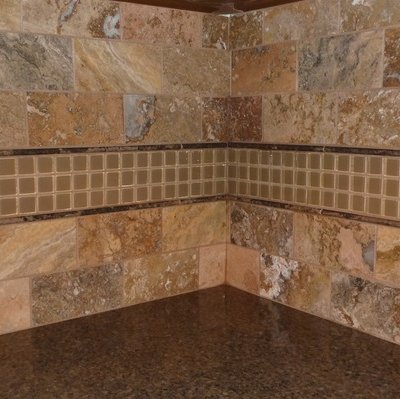 Rustic tile backsplash closeup